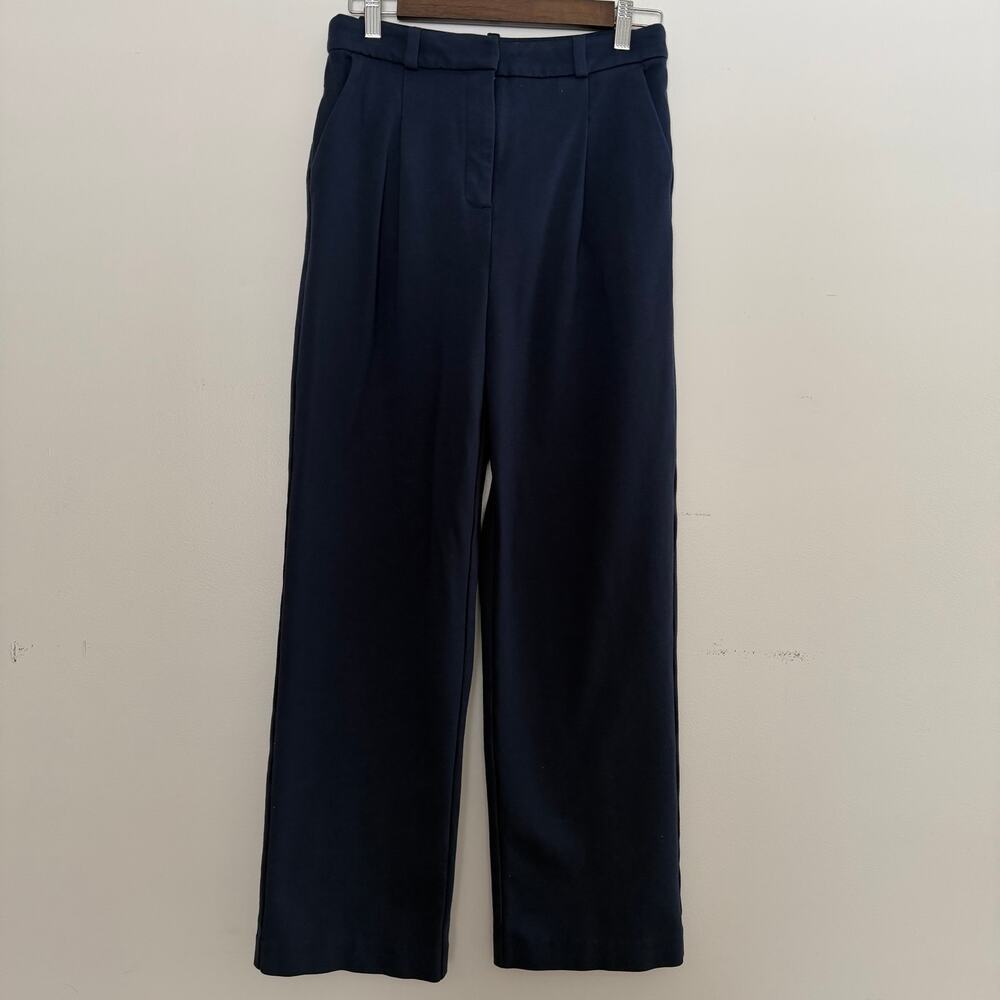 J‎ Crew Factory Wide Leg Ponte Pant Women's Navy Blue Size 4 Stretch Work Pant